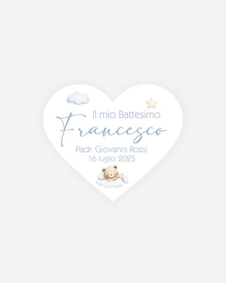 Bigliettini Battesimo Tag personalizzato cartoncino o adesivo – Cuore BCU01