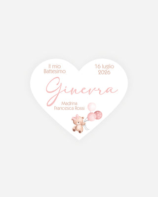 Bigliettini Battesimo Tag personalizzato cartoncino o adesivo – Cuore BCU03
