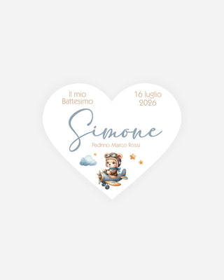 Bigliettini Battesimo Tag personalizzato cartoncino o adesivo – Cuore BCU07
