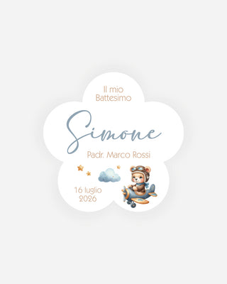 Bigliettini Battesimo Tag personalizzato cartoncino o adesivo – Fiore BF07