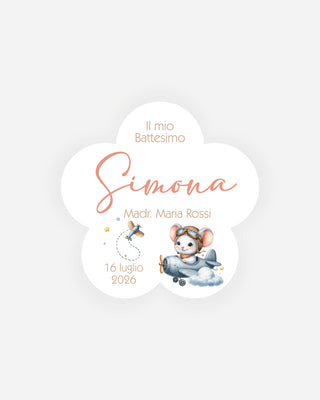 Bigliettini Battesimo Tag personalizzato cartoncino o adesivo – Fiore BF08