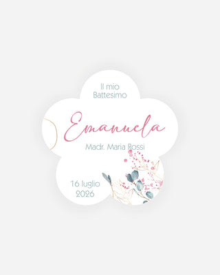 Bigliettini Battesimo Tag personalizzato cartoncino o adesivo – Fiore BF09
