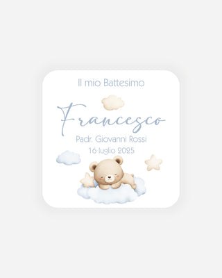 Bigliettini Battesimo Tag personalizzato cartoncino o adesivo – Quadrato BQ01