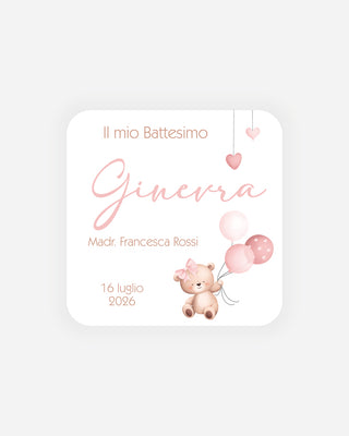 Bigliettini Battesimo Tag personalizzato cartoncino o adesivo – Quadrato BQ03