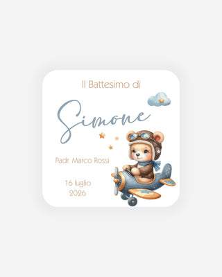 Bigliettini Battesimo Tag personalizzato cartoncino o adesivo – Quadrato BQ07