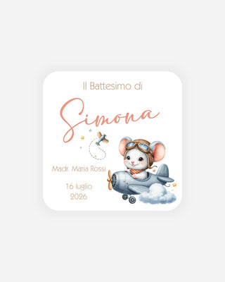 Bigliettini Battesimo Tag personalizzato cartoncino o adesivo – Quadrato BQ08