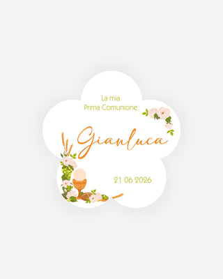 Bigliettini Comunione Tag personalizzato cartoncino o adesivo – Fiore CF01