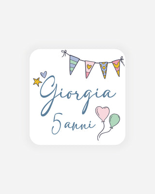 Bigliettini Compleanno Tag personalizzato cartoncino o adesivo – Quadrato CQ04