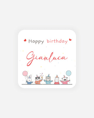 Bigliettini Compleanno Tag personalizzato cartoncino o adesivo – Quadrato CQ09