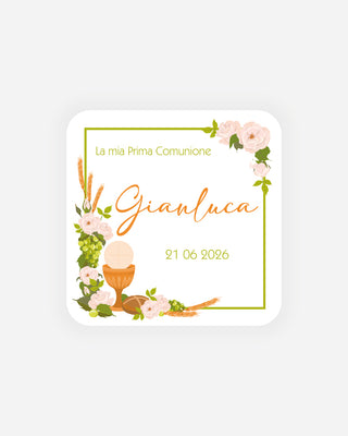 Bigliettini Comunione Tag personalizzato cartoncino o adesivo – Quadrato CQ01