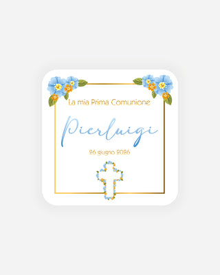Bigliettini Comunione Tag personalizzato cartoncino o adesivo – Quadrato CQ09