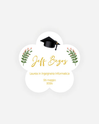 Bigliettini Laurea Tag personalizzato cartoncino o adesivo – Fiore LF09