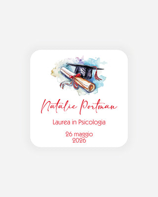 Bigliettini Laurea Tag personalizzato cartoncino o adesivo – Quadrato LQ12