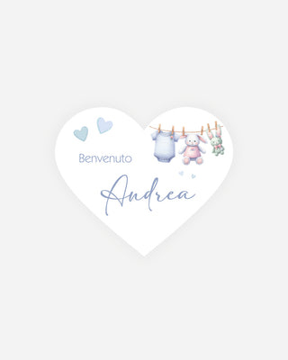 Bigliettini Nascita Tag personalizzato cartoncino o adesivo – Cuore NCU01