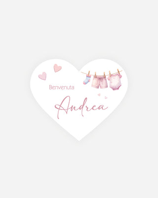 Bigliettini Nascita Tag personalizzato cartoncino o adesivo – Cuore NCU02