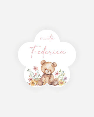 Bigliettini Nascita Tag personalizzato cartoncino o adesivo – Fiore NF03