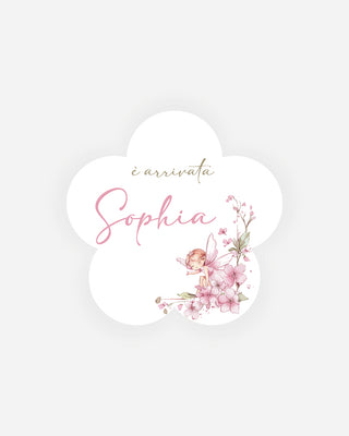 Bigliettini Nascita Tag personalizzato cartoncino o adesivo – Fiore NF09