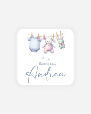 Bigliettini Nascita Tag personalizzato cartoncino o adesivo – Quadrato NQ01