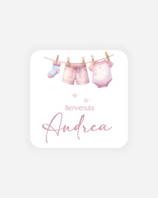 Bigliettini Nascita Tag personalizzato cartoncino o adesivo – Quadrato NQ02