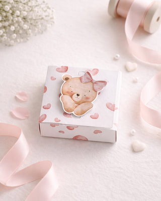 Scatolina Bomboniera Orsetto Fiocco Rosa